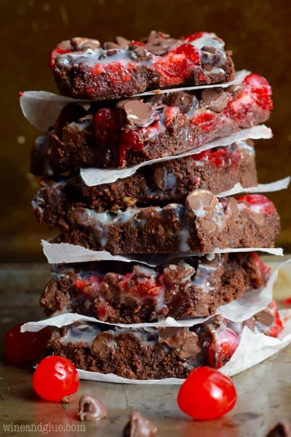 These Chocolate Covered Cherry Magic Bars and their brownie base are the delicious candy made into a decadent dessert!