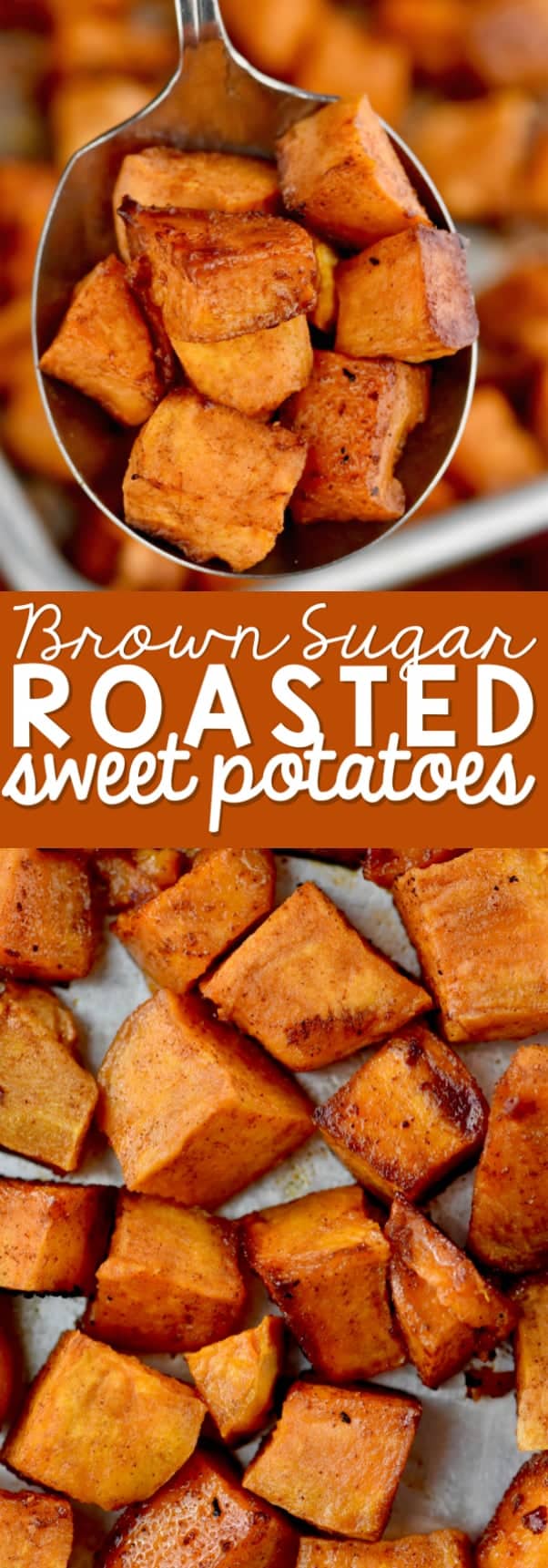 These Brown Sugar Roasted Sweet Potatoes are roasted with brown sugar, cinnamon, butter, and a little cayenne for a kick.  They are the perfect side dish recipe.  Easy to throw together and delicious! 